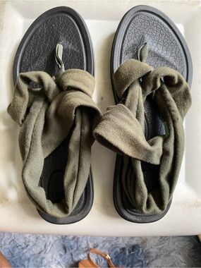 Women's Olive Green Fabric Wrap Sandals